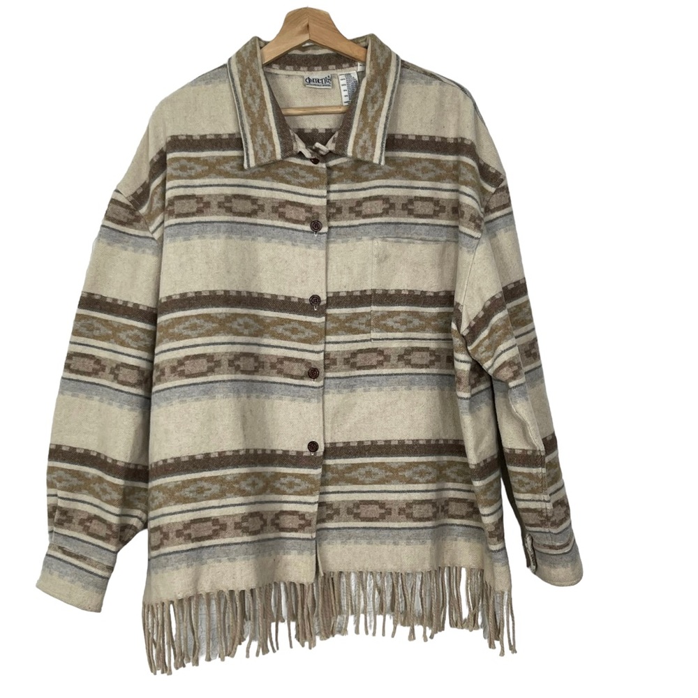 Spiegel Elements Southwest Tribal Print Fringe Hem Button Down Shirt